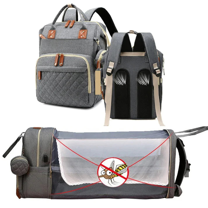 2-in-1 baby backpack with integrated changing mat