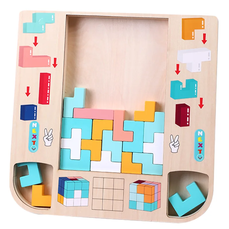 Wooden Tetris Puzzle & Building Block Game
