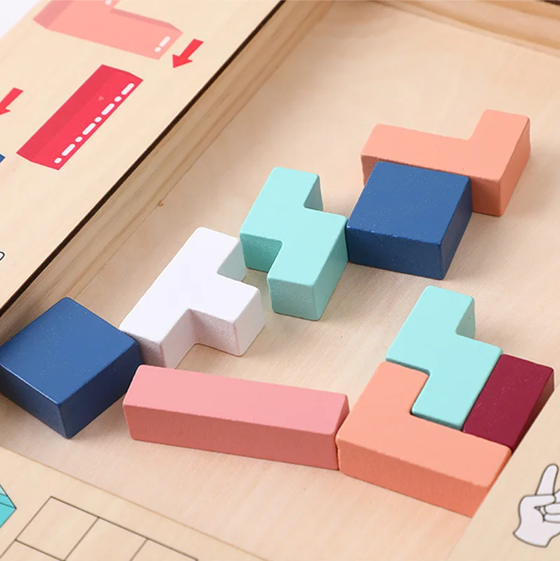 Wooden Tetris Puzzle & Building Block Game