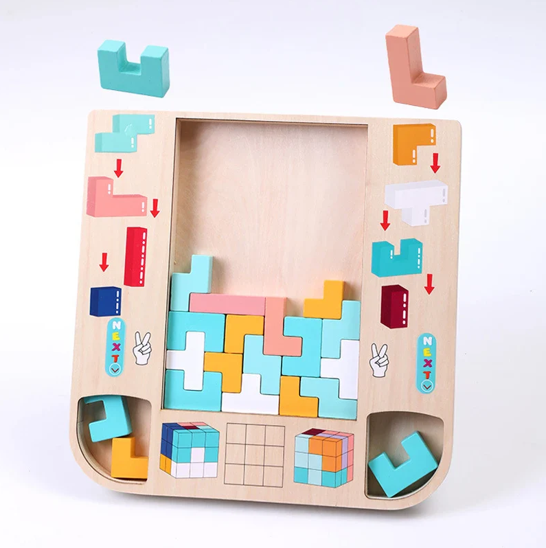 Wooden Tetris Puzzle & Building Block Game