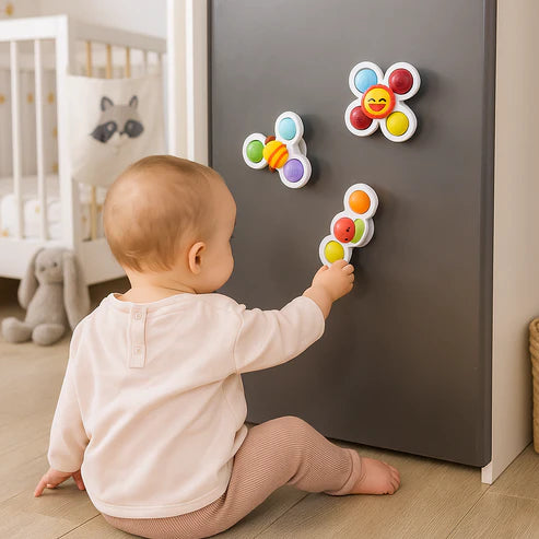 Cute suction cup spinning toy for babies, set of 3