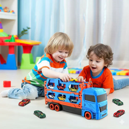 Car toy truck with foldable catapult race track